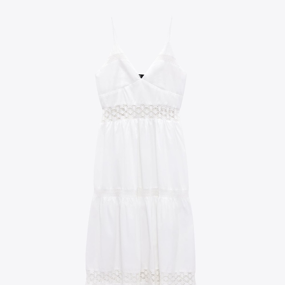 NWOT // Zara - Lace Insert Poplin Dress